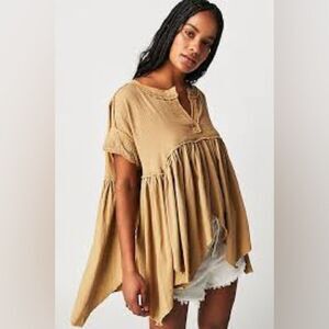 Women's Sugar Rush Babydoll Tan Flowy Top oversized